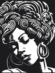 Abstract art vector outline illustration of african woman face. Black and white coloring page of girl face portrait. Modern print, poster image