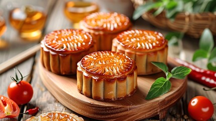 Traditional mooncake making highlighting craftsmanship and culinary traditions Stock Photo with copy space