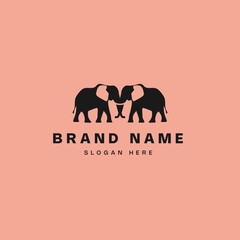 elephant family logo hipster retro vintage vector icon illustration