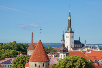 Fototapeta premium View of the roofs of the old town of Tallinn in summer, July. Estonia.