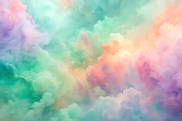 Fototapeta premium Dreamy watercolor soft pastel abstract background with lavender and mint hues.