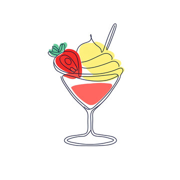 recommend clip art: 苺とアイスクリームのグラスデザートの手描き風アイコンイラスト　白背景の切り抜き