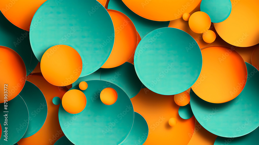 Wall mural vibrant abstract background with overlapping turquoise and orange circles in varying sizes, creating