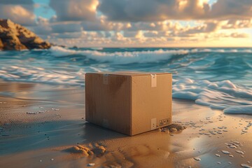 A parcel box is on the beach