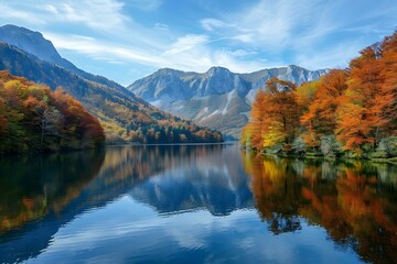 Fototapeta premium Autumn Colors Reflected in Mountain Lake