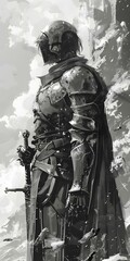 Naklejka premium Knight in the Snowstorm