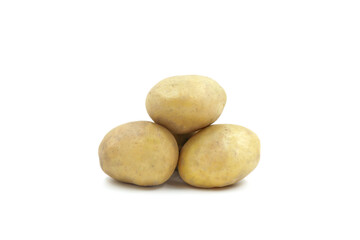 Young potato isolated on white background. Harvest new. Flat lay