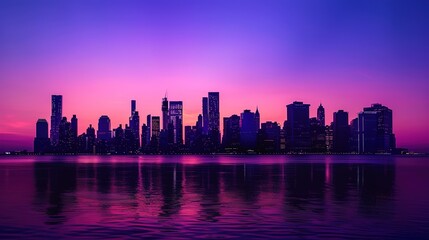 Obraz premium Luminous cityscape silhouette against a twilight sky 