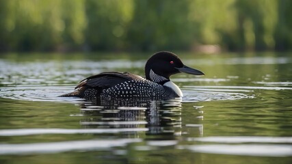 Obraz premium adult loon caring for its baby ai generated