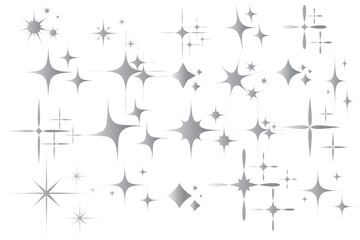 Silver Star sparkle icon. Christmas stars icons. Futuristic shapes. Flashes from fireworks