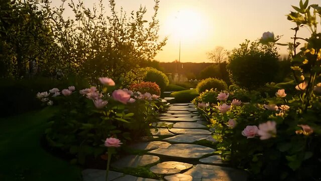 Stone Path Garden Sunset