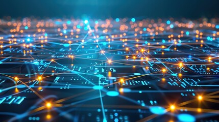 Obraz premium Futuristic Digital Network Interface with Interconnected Nodes
