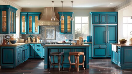 Modern kitchen with brightly painted cabinet fronts