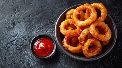 Golden Onion Rings with Ketchup Dip