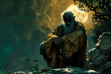 Obraz premium Old Man under the Moon