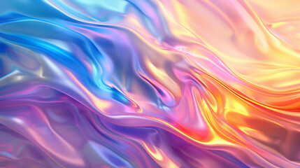 Background with abstract waves. Vibrant holographic chrome gradient. AI generative