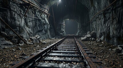 Naklejka premium Mysterious railroad track and abandoned mine tunnel very detailed and realistic shape
