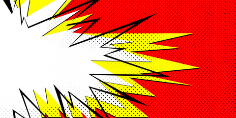 Explosive pop art design on a dotted red background, comic book style burst effect, modern and creative concept. 3D Rendering