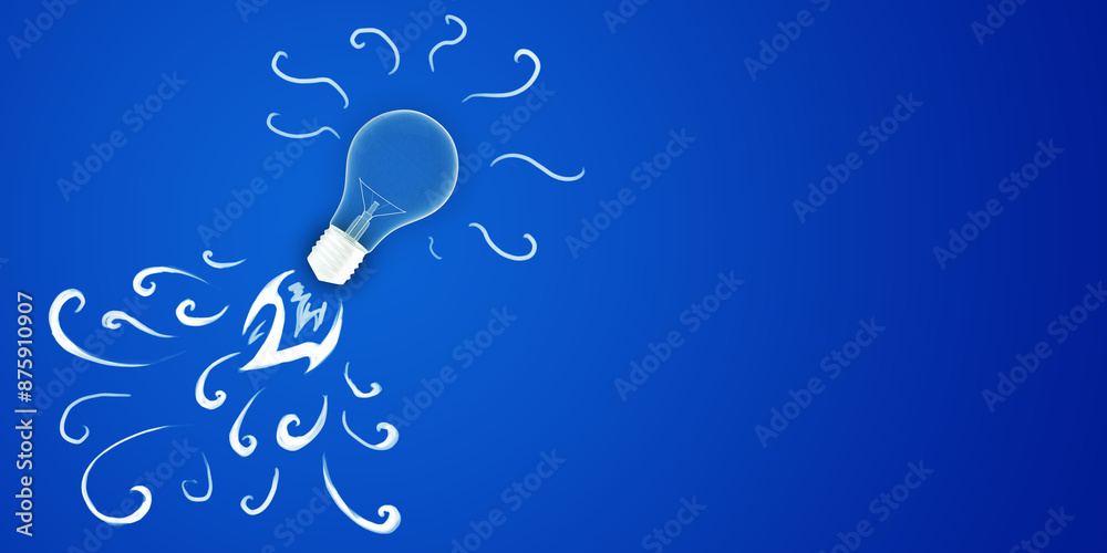 Poster a lightbulb with swirling patterns representing creative ideas, illustrated on a blue background, co