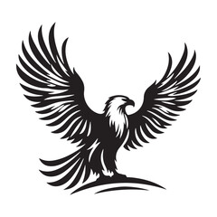 powerful eagle silhouette in flight, with wings fully spread, symbolizes strength and freedom in a striking black and white design
