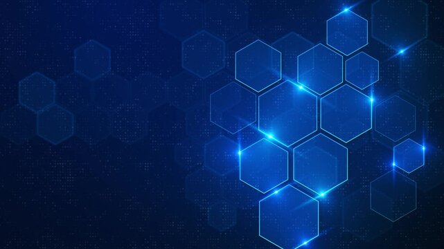 Futuristic High-tech hexagons honeycomb surface hexagonal grid pattern animation deep blue. Clean background. medical innovation animation hexagon. articles hex event game trailer titles