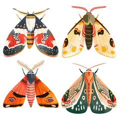 Moths Vintage fashion cartoon isolated whitebackground