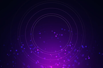 Abstract purple and blue circles with glowing particles on a dark background, conveying a concept of technology. 3D Rendering