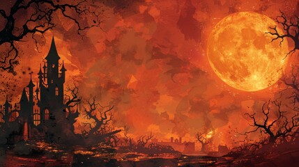 Haunted castle under a blood moon