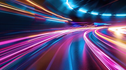 Obraz premium Illuminated Futuristic Urban Light Trails - Abstract Electric Currents at Night