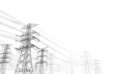 Power towers and wires White background map
