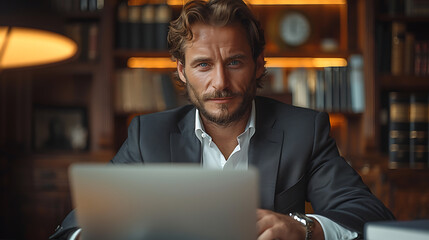 Obraz premium Business Consultant Deep in Thought at Desk