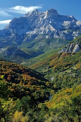 Fototapeta premium Mountain Landscape with Autumn Foliage and a River
