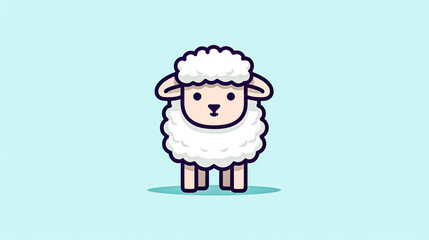 Fototapeta premium A cartoon sheep is standing on a blue background