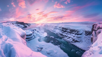 Beautiful nature photos of Iceland in winter Impressive view of Skogafoss Waterfall Skogafoss, Iceland's most famous landmark.