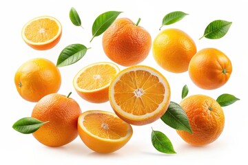 falling oranges on a white background