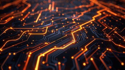 Glowing Digital Circuitry Abstraction on Dark Background