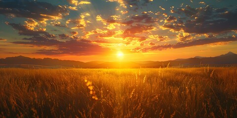 Fototapeta premium Golden Sunset over a Grass Field