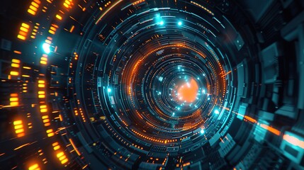 Obraz premium Futuristic Digital Matrix - Abstract Technological Background with Glowing Lines and Circles