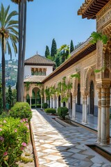 Fototapeta premium Moorish architecture in the Court of the Myrtles in the Alhambra, Granada, Spain