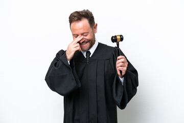 Naklejka premium Middle age judge man isolated on white background laughing