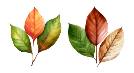 Fototapeta premium Autumn leaves, watercolor clipart illustration with isolated background.