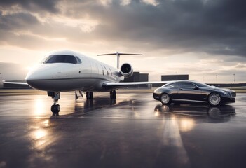 airport private transfer ai car class super business jet strip service digital shuttle landing luxury aerodrome limousine wealth transport plane travel