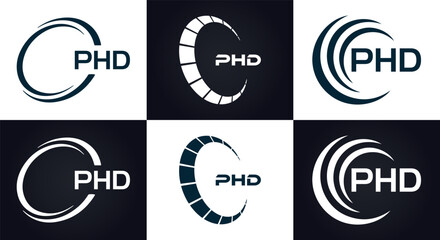 PHD logo. P H D design. White PHD letter. PHD, P H D letter logo design. P H D letter logo design in GOLD, GOLDEN LOGO, THREE, style. letter logo set in one artboard. P H D letter logo vector design.