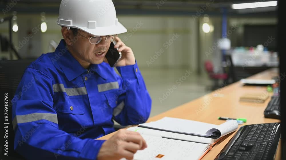 Wall mural engineer working at control room,manager control system,technician man monitoring program from a lot