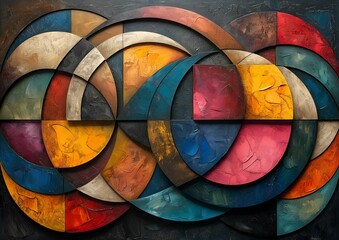 Fototapeta premium Abstract expressionist geometric painting with vibrant shapes and textures. Ai generated