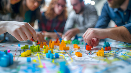 Team Collaboration: A business team engaged in a collaborative workshop, brainstorming creative solutions and strategies