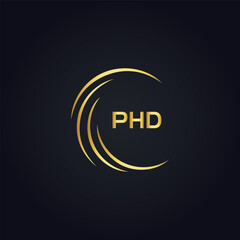 PHD logo. P H D design. White PHD letter. PHD, P H D letter logo design. P H D letter logo design in GOLD, GOLDEN LOGO, THREE, style. letter logo set in one artboard. P H D letter logo vector design.