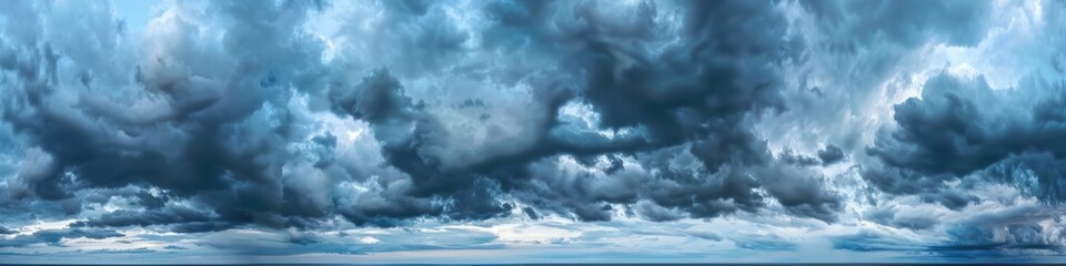 Fototapeta premium Wide Cloud. Dramatic Stormy Sky with Dark Grey Clouds Before Rain. Aerial Panoramic View