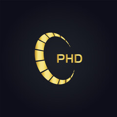 PHD logo. P H D design. White PHD letter. PHD, P H D letter logo design. P H D letter logo design in GOLD, GOLDEN LOGO, THREE, style. letter logo set in one artboard. P H D letter logo vector design.