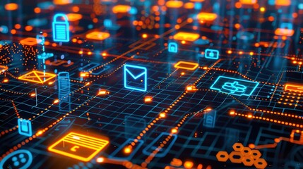 Obraz premium Secure Financial Transactions: Illuminated Digital Icons in the Dark